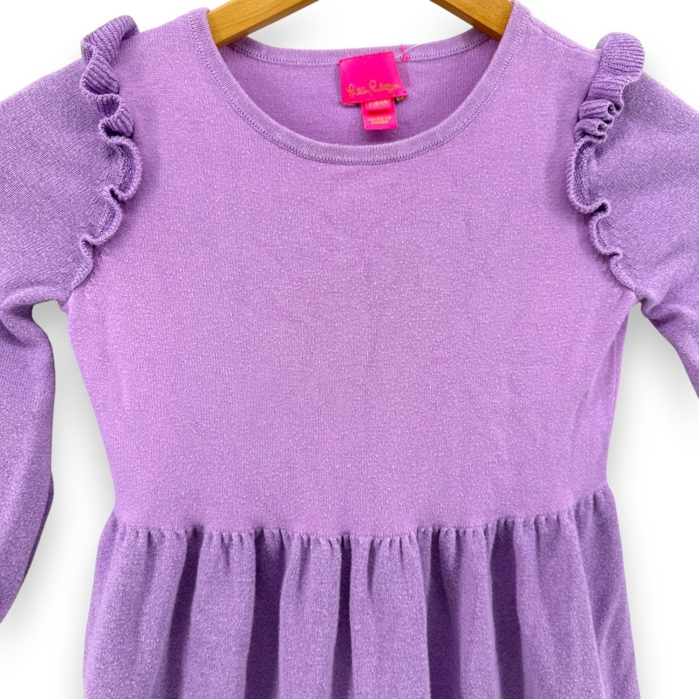 Lilly Pulitzer Girls Knit Sparkle Ruffle Dress Purple Size L 10-12 - Picture 3 of 5